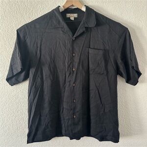 Tommy Bahama Men’s XL 100% Silk Short Sleeve Button Front Shirt Charcoal Black